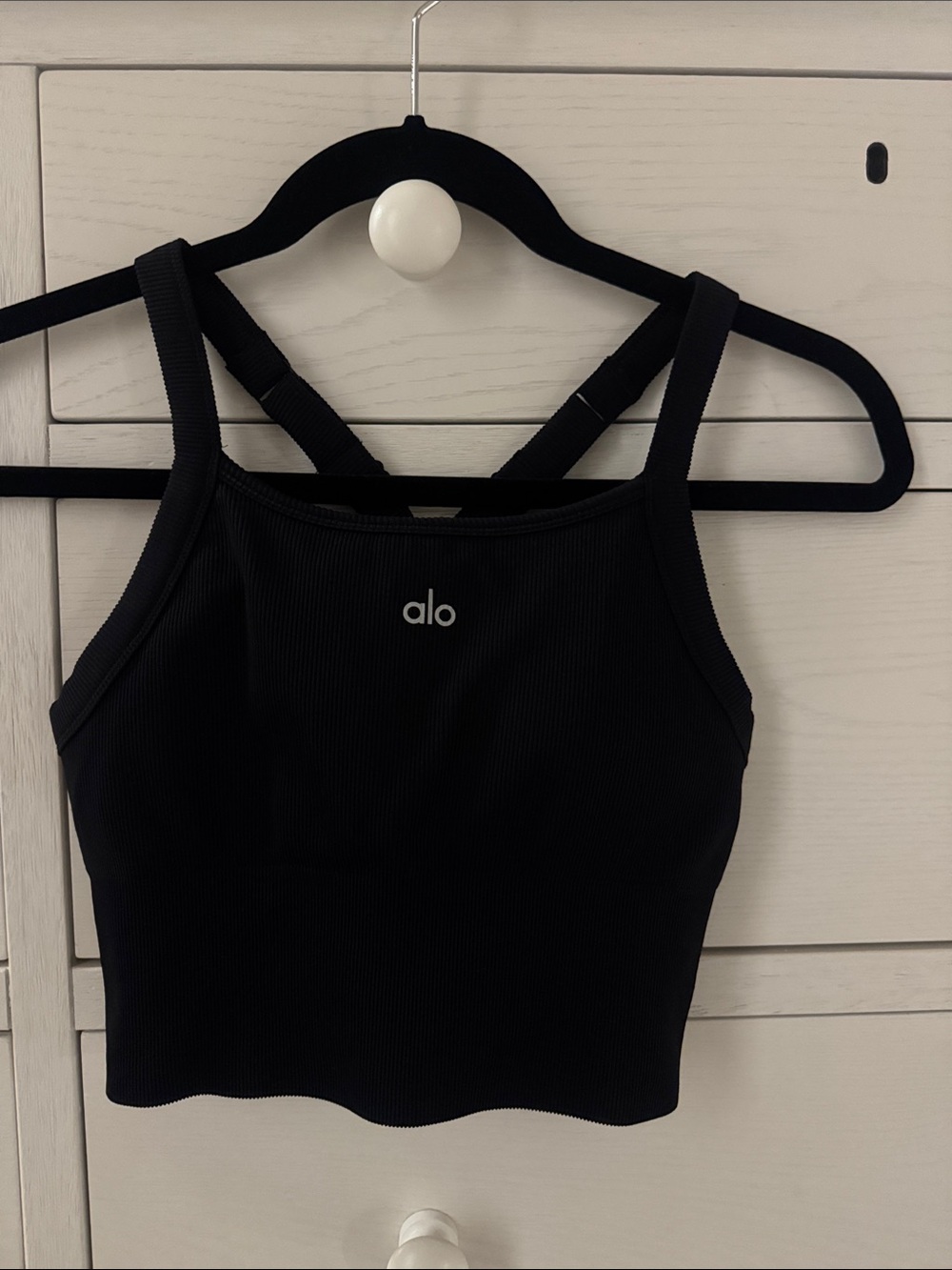 Alo Black Ribbed Cropped Sports Tank New Small